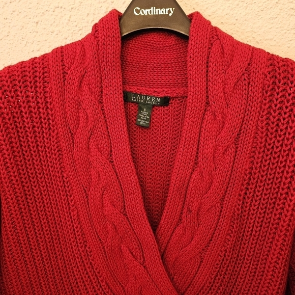Lauren Ralph Lauren Small 100% Cotton Shawl Neck Chunky Cable Knit Sweater - Picture 10 of 12